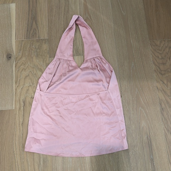 Superdown Amerie Pleated Halter Top Satin Pink Date Revolve Blouse Shirt Tank - Picture 10 of 11